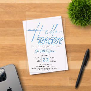 Invitations En Acrylique Bonjour Bébé Élégante Fête de Naissance Bleue