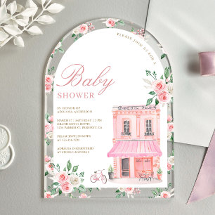 Invitations En Acrylique Bonjour Bebe French Pink Café Baby shower