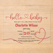 Invitations En Acrylique Bonjour Bébé Red Heart Baby shower minimal (Recto)