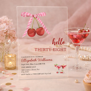 Invitations En Acrylique Bonjour Trente-Huit Martini Cerise Fête d'annivers