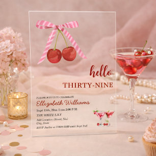 Invitations En Acrylique Bonjour Trente-Neuf Cherry Martini Fête d'Annivers