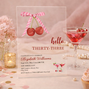 Invitations En Acrylique Bonjour Trente-Trois Cherry Martini Fête d'anniver