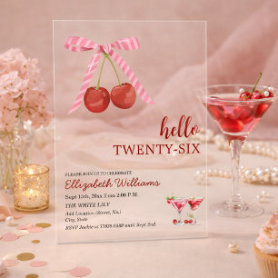 Invitations En Acrylique Bonjour Twenty Six Cherry Martini Fête d'anniversa