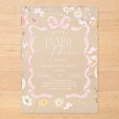 Invitations En Acrylique Bonnet rose Bow cadre Fleur sauvage Bébé fille Dou (Recto)