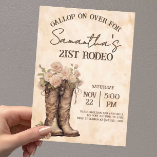 Invitations En Acrylique Boots & Blush Rustique Anniversaire 21 ans Cowgirl