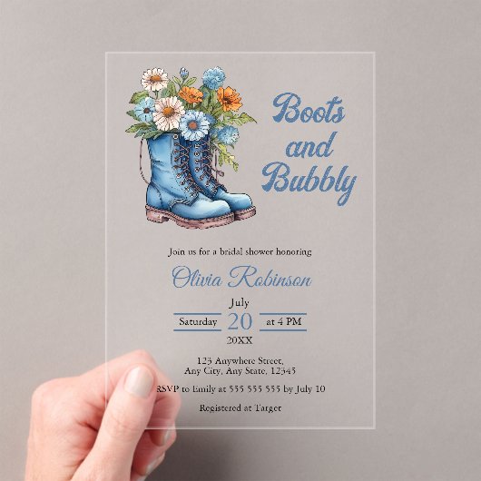 Invitations En Acrylique Boots & Bubbly Western Cowgirl Fête des mariées bl (In situ (ordinateur de poche))