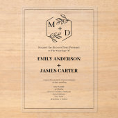 Invitations En Acrylique Bordure de mariage à monogramme botanique minimal (Recto)