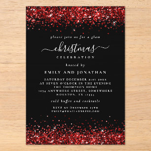 Invitations En Acrylique Bordure de paillettes rouges Noël Acrylique noir