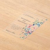 Invitations En Acrylique Bordure fleurie rose et bleu (Poser)