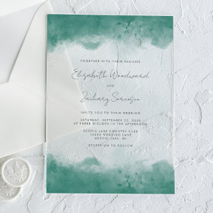 Invitations En Acrylique Bordures de mariage à l'aquarelle sarcelle moderne