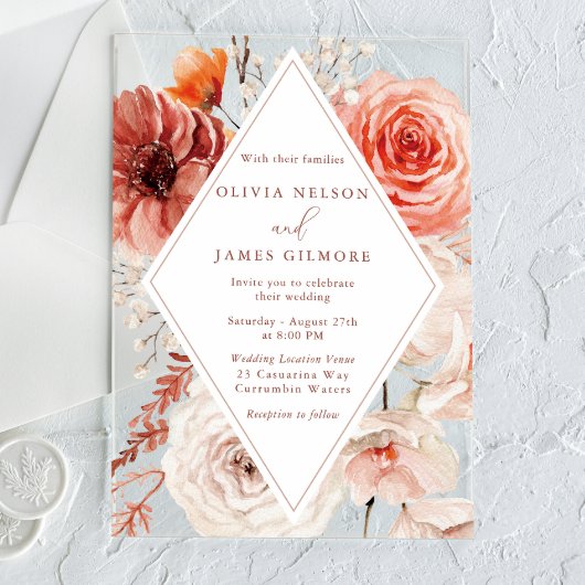 Invitations En Acrylique Botanique Boho Floral Frame Mariage