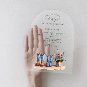 Invitations En Acrylique Bottes de campagne Fleurs sauvages Arche Claire Ma