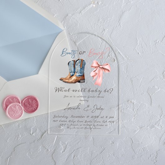 Invitations En Acrylique Bottes élégantes ou vaches bleu rose Sexe Révéler