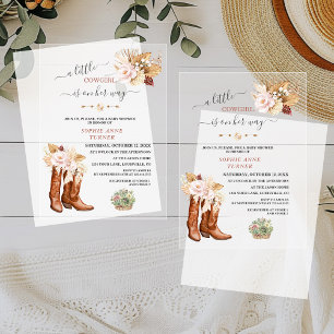 Invitations En Acrylique Bottes Florales de Petite Cowgirl Western pour Bab