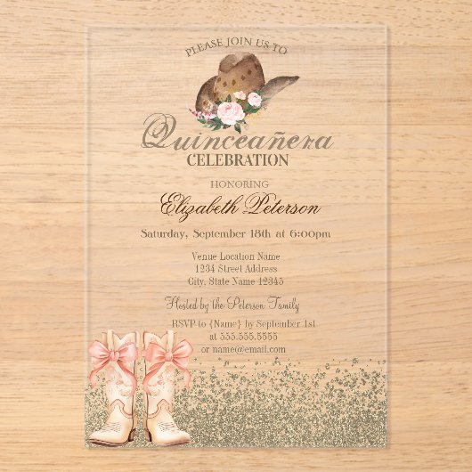 Invitations En Acrylique Bottes Quinceañera (Recto)