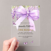 Invitations En Acrylique Boucles d'arc lavande papillons anniversaire clair (In situ (ordinateur de poche))