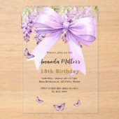 Invitations En Acrylique Boucles d'arc lavande papillons anniversaire clair (Recto)