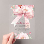 Invitations En Acrylique Boucles d'arc rose fille Baby shower clair (In situ (ordinateur de poche))