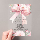 Invitations En Acrylique Boucles d'arc rose fille clair Confirmation (In situ (ordinateur de poche))