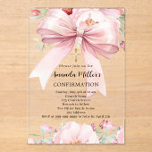 Invitations En Acrylique Boucles d'arc rose fille clair Confirmation (Recto)