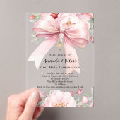 Invitations En Acrylique Boucles d'arc rose fille Première communion clair (In situ (ordinateur de poche))