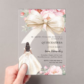 Invitations En Acrylique Boucles d'arc rose robe crème claire Quinceanera (In situ (ordinateur de poche))