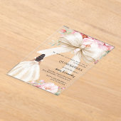 Invitations En Acrylique Boucles d'arc rose robe crème claire Quinceanera (Poser)