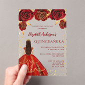 Invitations En Acrylique Boucles de robe rouge or rose clair Quinceanera (In situ (ordinateur de poche))