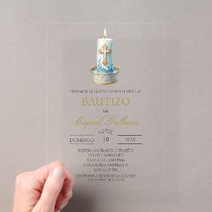 Invitations En Acrylique Bougie chrétienne acrylique baptême espagnol