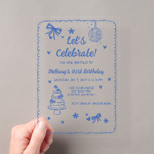 Invitations En Acrylique Boule disco Anniversaire Arc Bleu Dessiné à la Mai