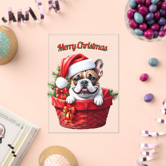 Invitations En Acrylique Bouledogue français dans un panier de Noël