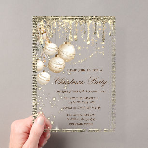 Invitations En Acrylique Boules de Noël élégantes Drips Or Noël 