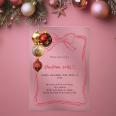 Invitations En Acrylique Boules d'or rouge Noël fête de Noël gelé