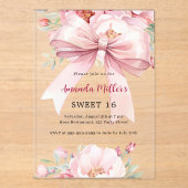 Invitations En Acrylique Boules rose bow clair Sweet 16 (Recto)