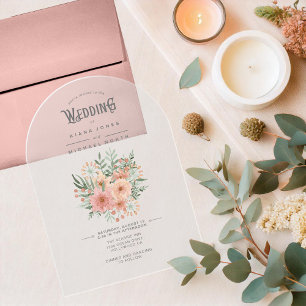 Invitations En Acrylique Bouquet aquarelle mariage rose ID654