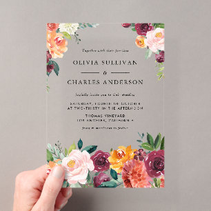 Invitations En Acrylique Bouquet de fleurs d'automne à l'aquarelle Mariage