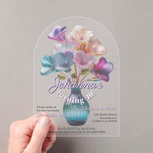 Invitations En Acrylique Bouquet de fleurs en verre brillant boho pour 40 a