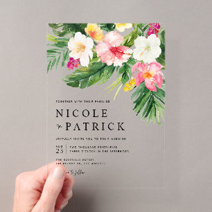 Invitations En Acrylique Bouquet de fleurs tropicales à l'aquarelle Mariage