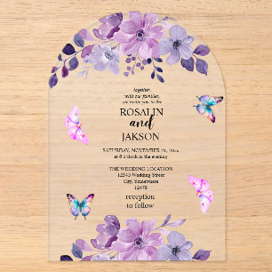 Invitations En Acrylique Bouquet de fleurs violettes à l'aquarelle