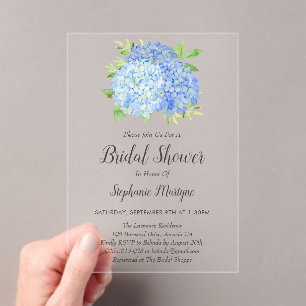 Invitations En Acrylique Bouquet de mariée aux hortensias bleus floraux Sho