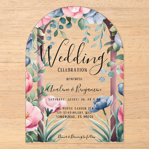 Invitations En Acrylique Bouquet de pivoines chic en aquarelle pour mariage