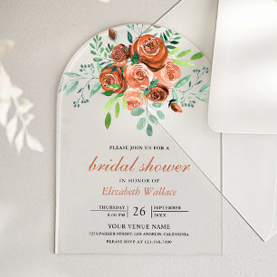 Invitations En Acrylique Bouquet de roses orange brûlé terreux pour la douc