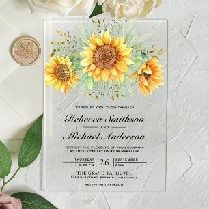 Invitations En Acrylique Bouquet de tournesols floraux rustiques pour maria