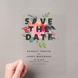 Invitations En Acrylique Bouquet Floral Aquarelle Moderne Enregistrez la Da