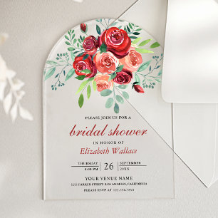 Invitations En Acrylique Bouquet Floral de Roses Rouges pour Baby Shower de