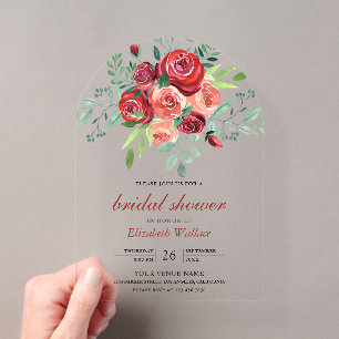 Invitations En Acrylique Bouquet Floral de Roses Rouges pour Baby Shower de