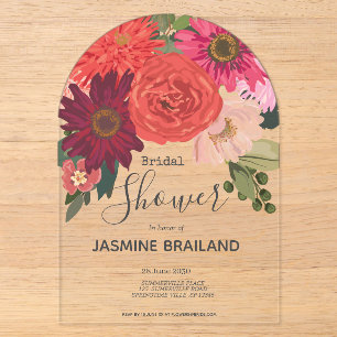 Invitations En Acrylique Bouquet Floral Moderne d'Automne pour Baby Shower