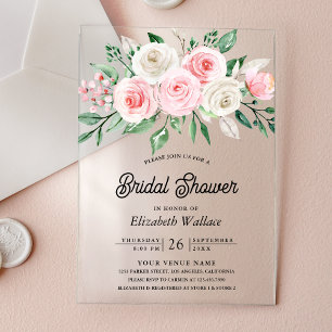 Invitations En Acrylique Bouquet Floral Rose Pâle pour Enterrement de Vie d