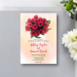 Invitations En Acrylique Bouquet floral rouge rose pâle Mariage romantique