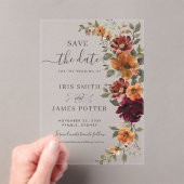 Invitations En Acrylique Bourgogne Burnt Orange Floral Wedding Enregistrer  (In situ (ordinateur de poche))